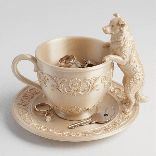 border collie Renaissance Portrait Trinket Tray (Silky Gold)