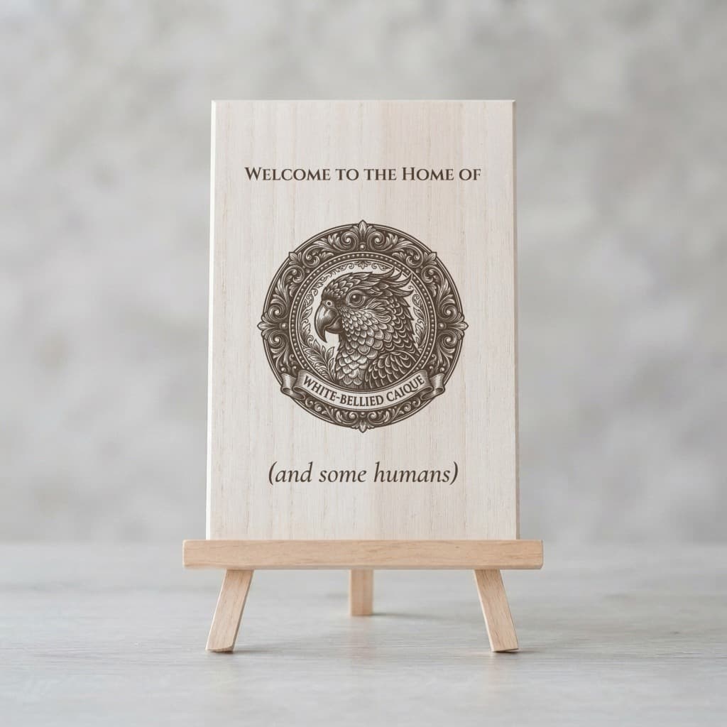 White-bellied Caique Renaissance Portrait Wooden Welcome Board