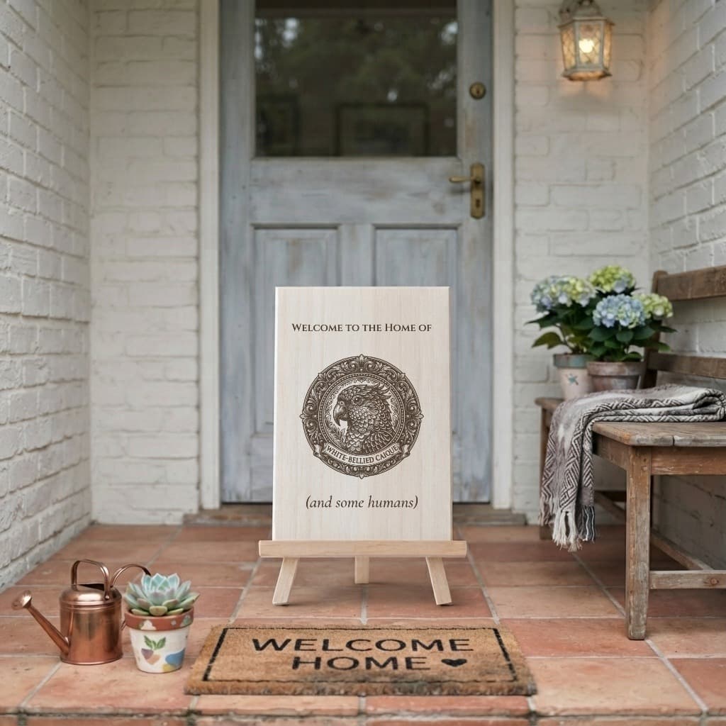 White-bellied Caique Renaissance Portrait Wooden Welcome Board 2