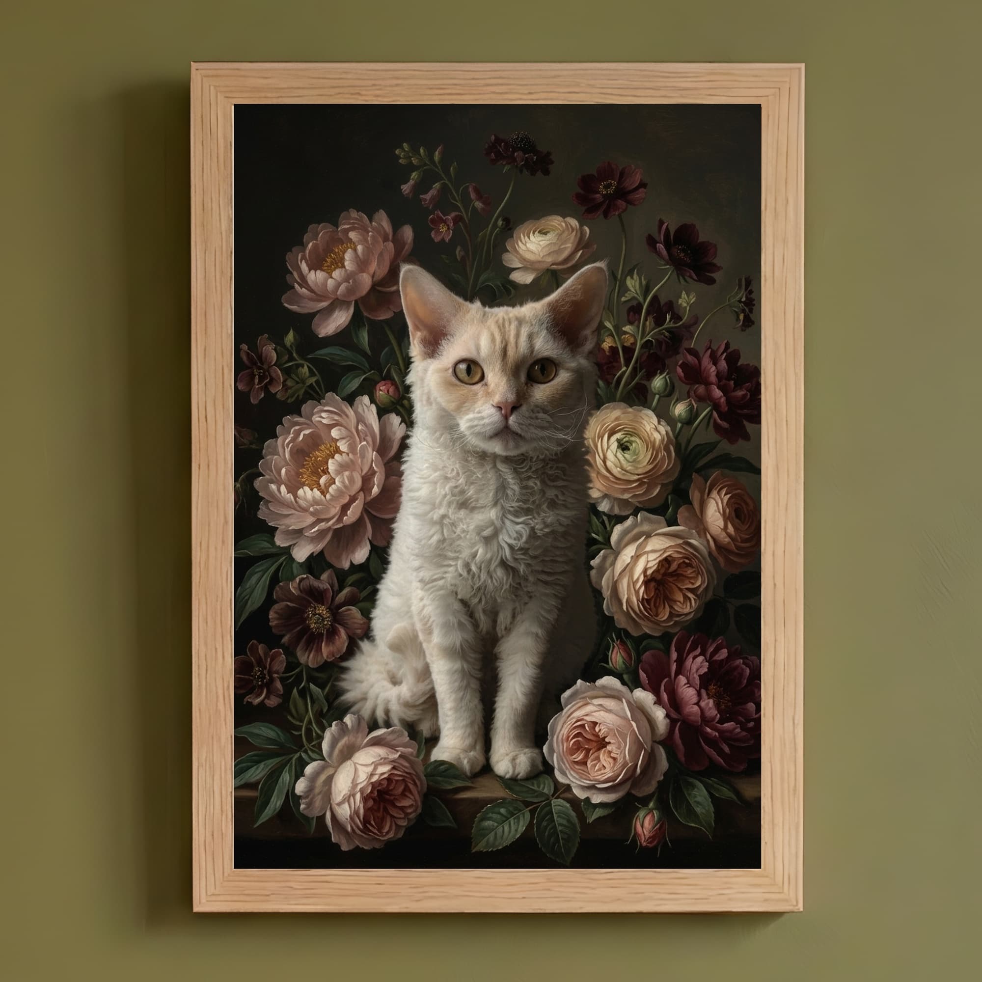 Selkirk Rex Floral Oil-Painting Floral Framed Art Print (A4)