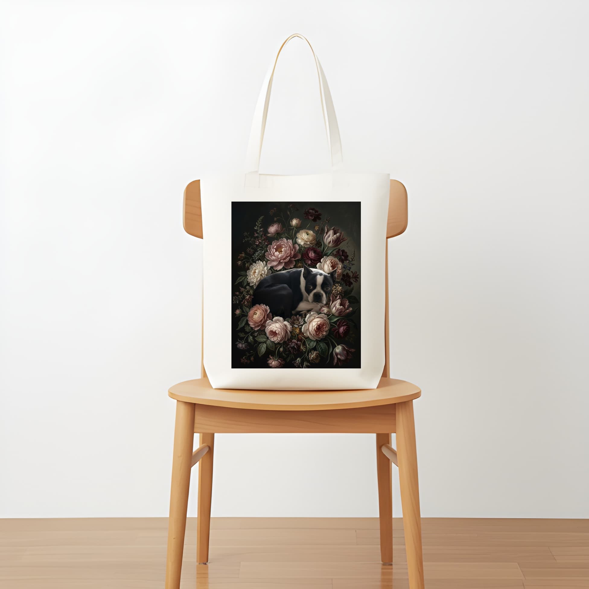 Boston terrier Floral Oil-Painting Floral Tote Bag 5