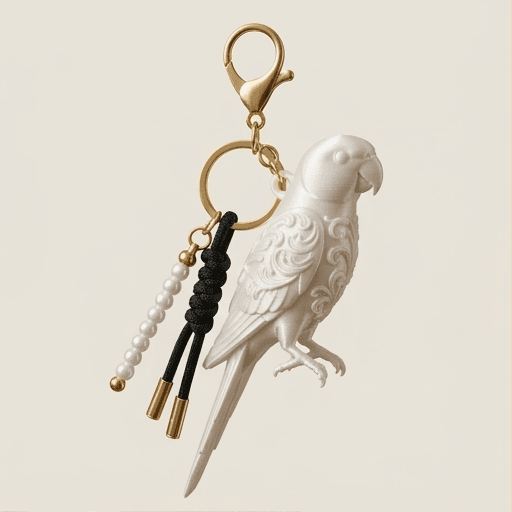 アレクサンドリンインコのルネサンス肖像画キーホルダー(シルクホワイト)