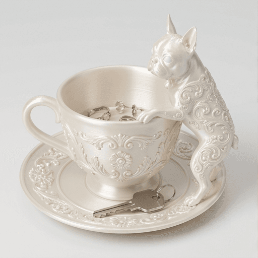 Boston terrier Renaissance Portrait Trinket Tray (Pearl White)