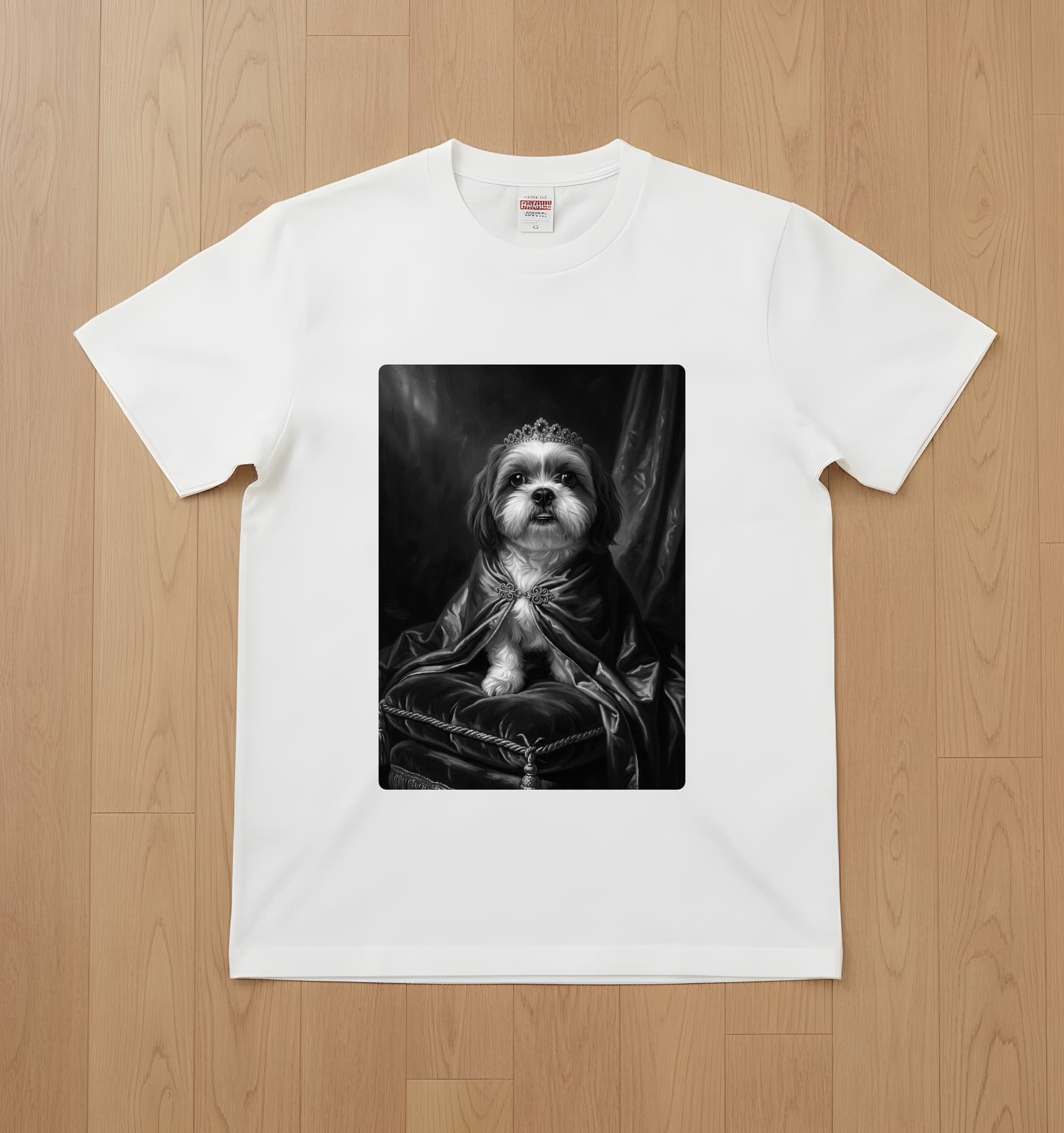 Shih Tzu Renaissance Portrait T-Shirt (White, Monochrome Print, No Frame)