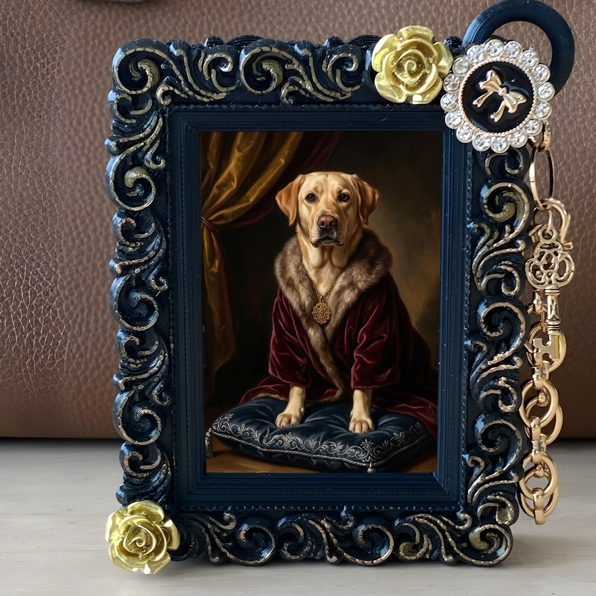Labrador retriever Renaissance Portrait Bag Charm (Black) 2
