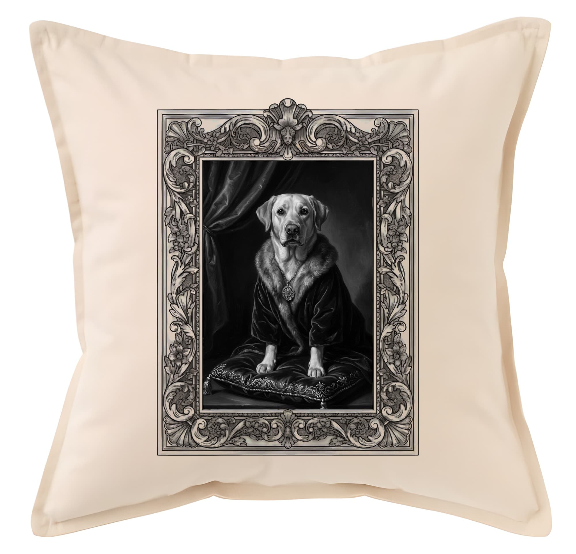 Labrador retriever Renaissance Portrait Throw Cushion (Framed Design)
