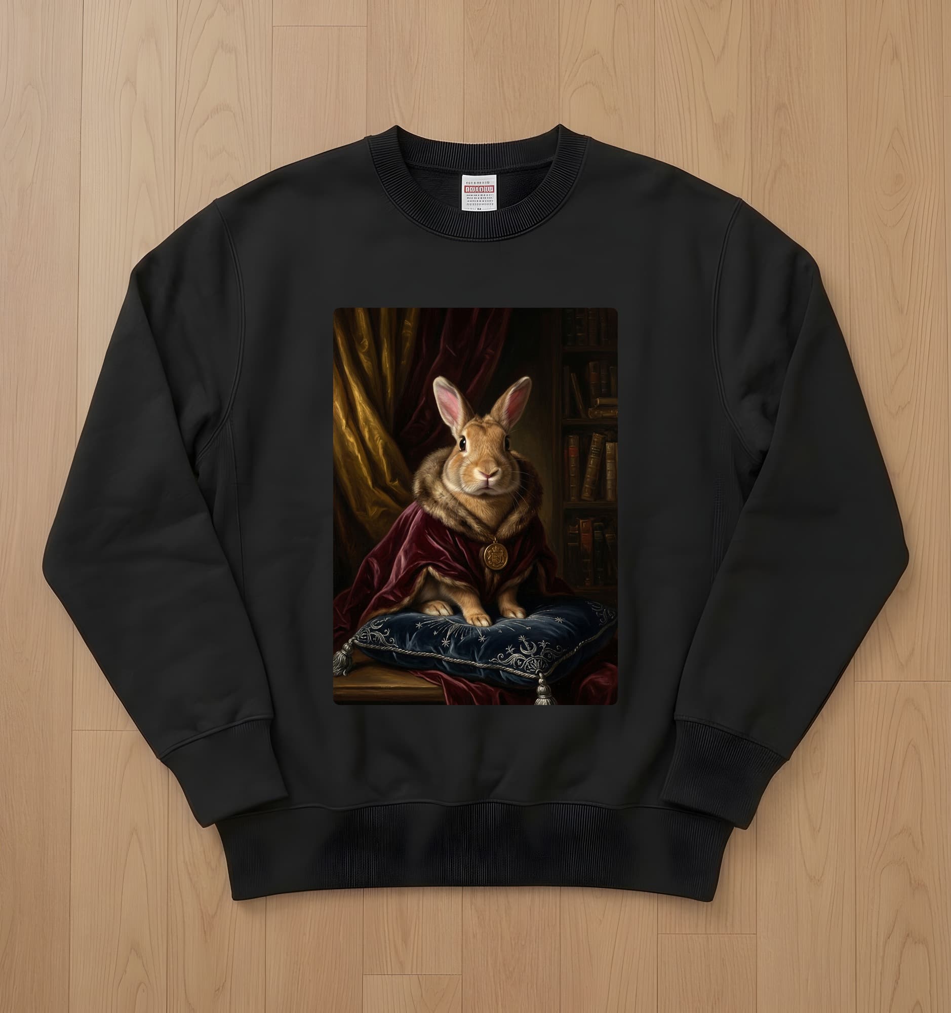 Tan rabbit Renaissance Portrait Sweatshirt (Black)