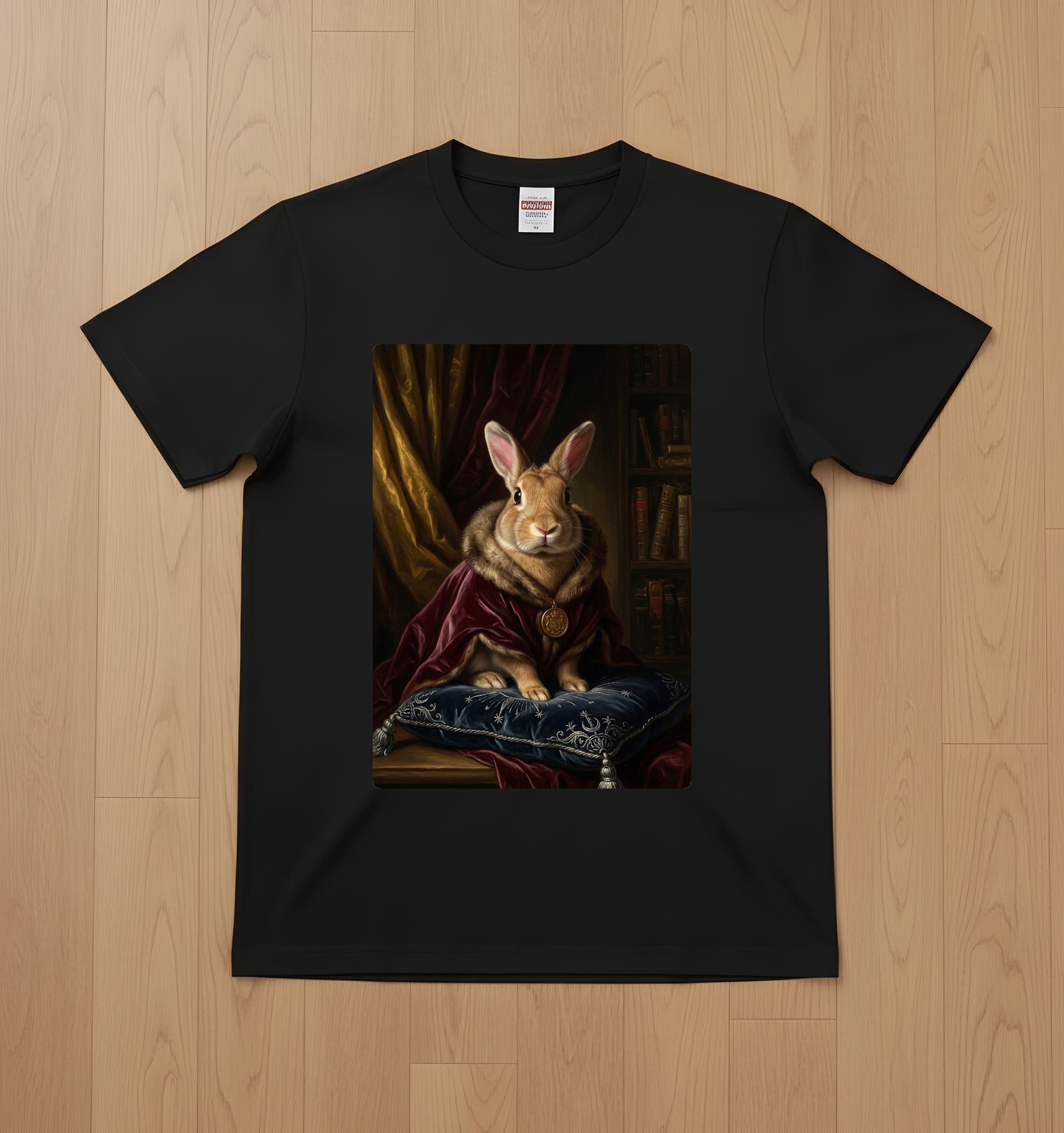 タンのルネサンス肖像画Tシャツ(ブラック・カラープリント・額縁なし)
