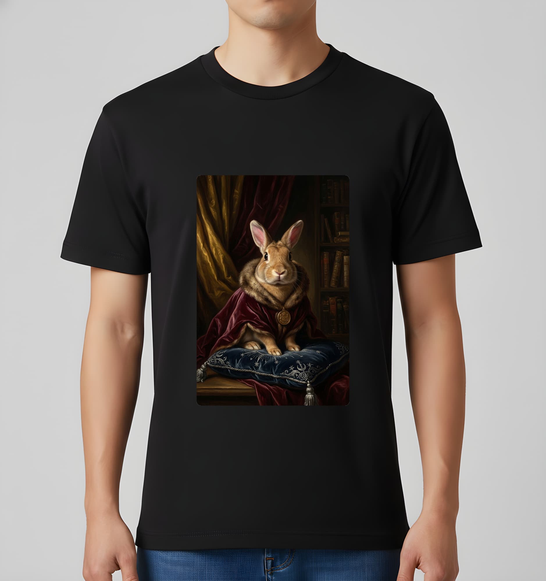 タンのルネサンス肖像画Tシャツ(ブラック・カラープリント・額縁なし) 3