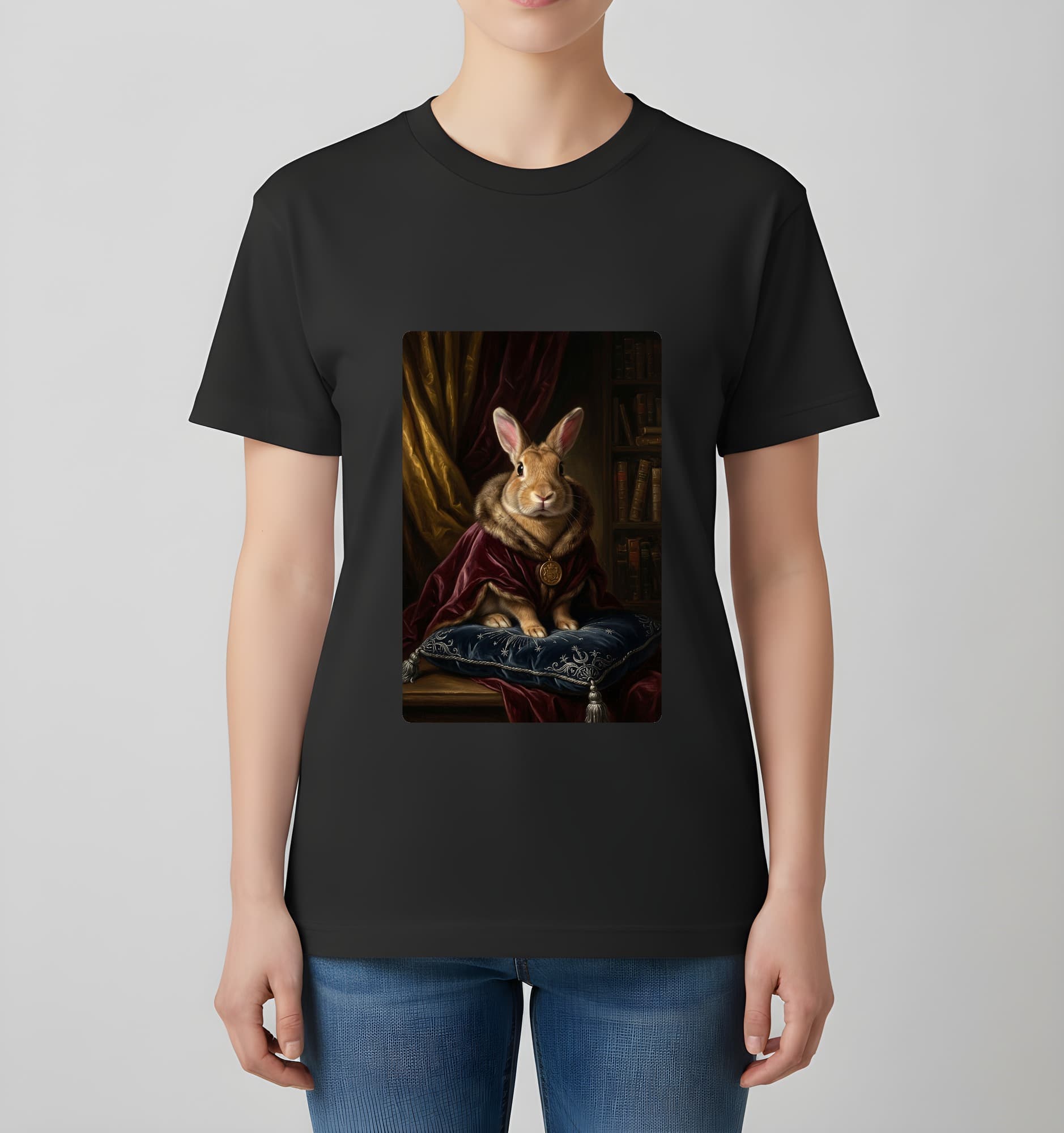 タンのルネサンス肖像画Tシャツ(ブラック・カラープリント・額縁なし) 4