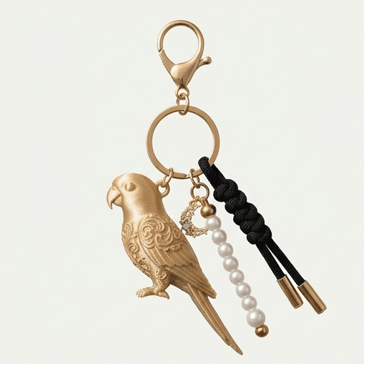 ナナイロメキシコインコのルネサンス肖像画キーホルダー(シルクゴールド)