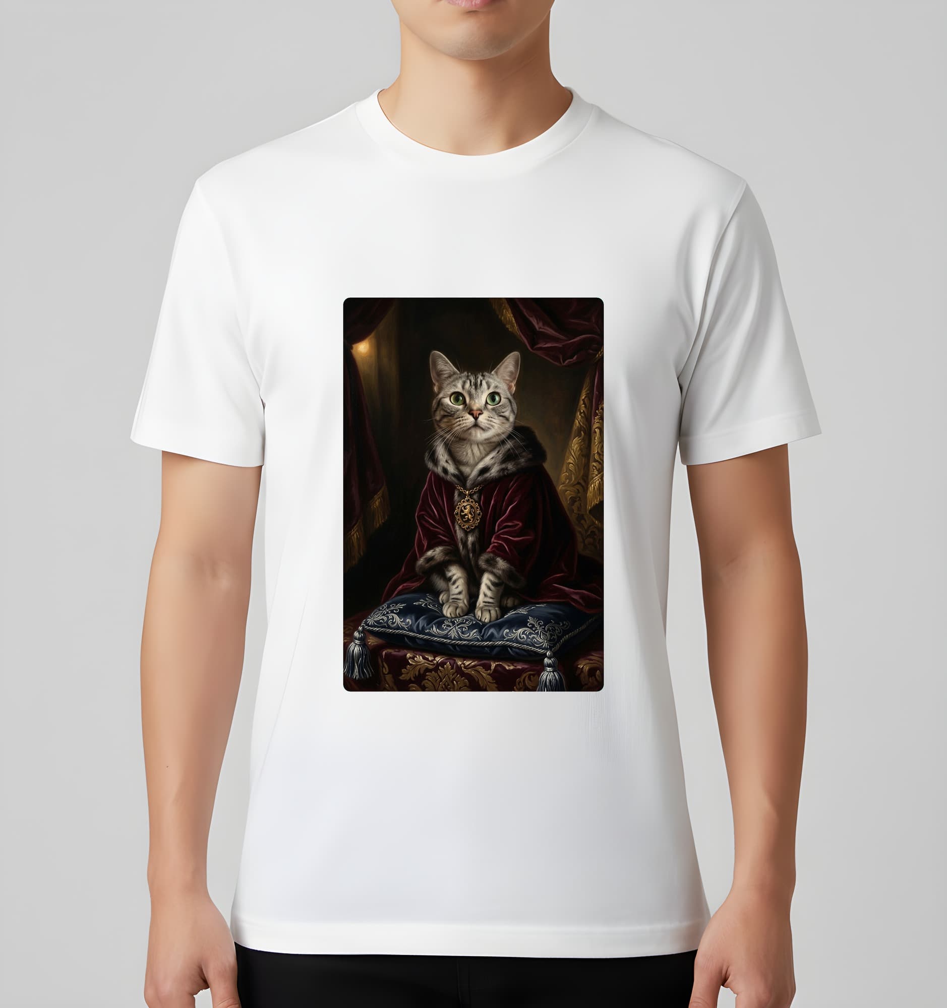 American Shorthair Renaissance Portrait T-Shirt (White, Color Print, No Frame) 3