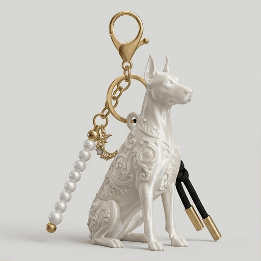 Doberman Renaissance Portrait Keychain (Pearl White)