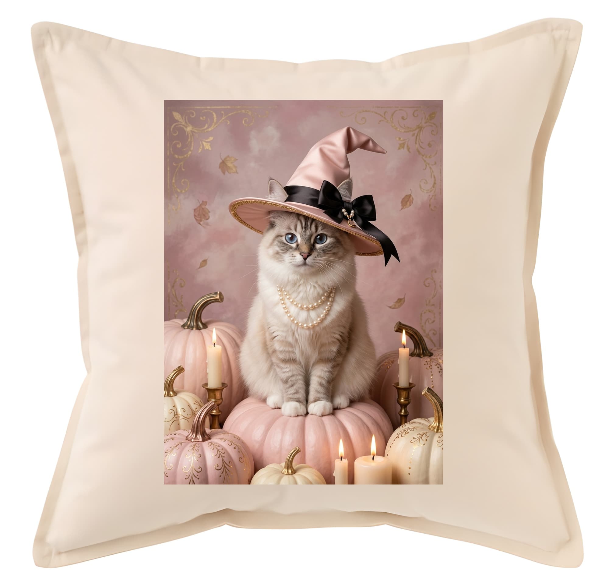 Ragdoll Pumpkin & Candlelight Oil-Painting Halloween Cushion