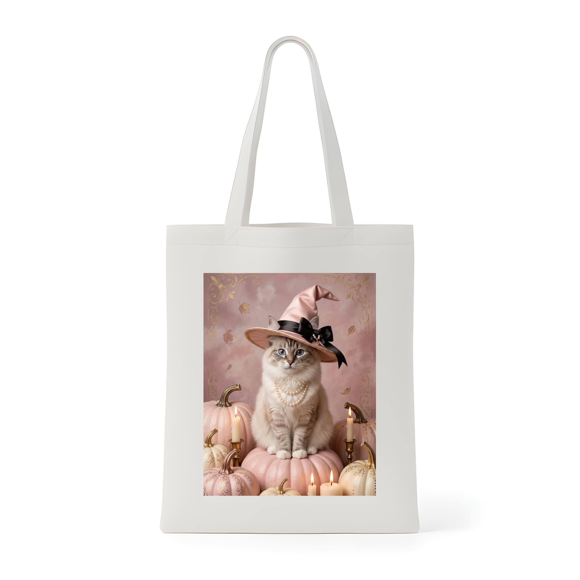 Ragdoll Pumpkin & Candlelight Oil-Painting Halloween Tote Bag