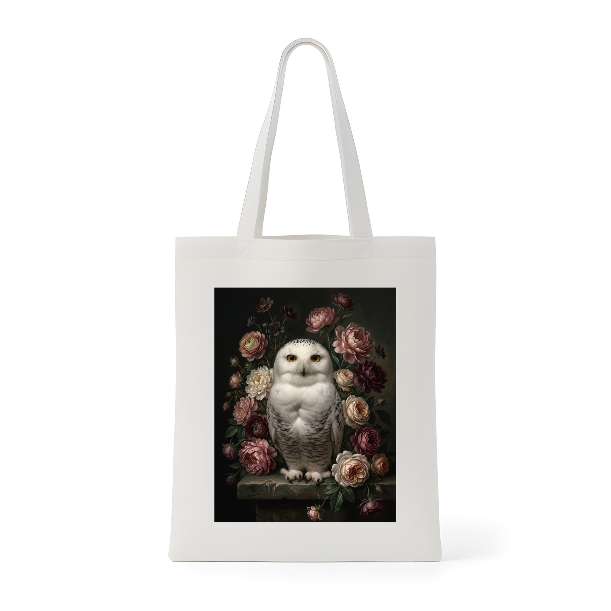 シロフクロウの花の油絵風アート花柄トートバッグ