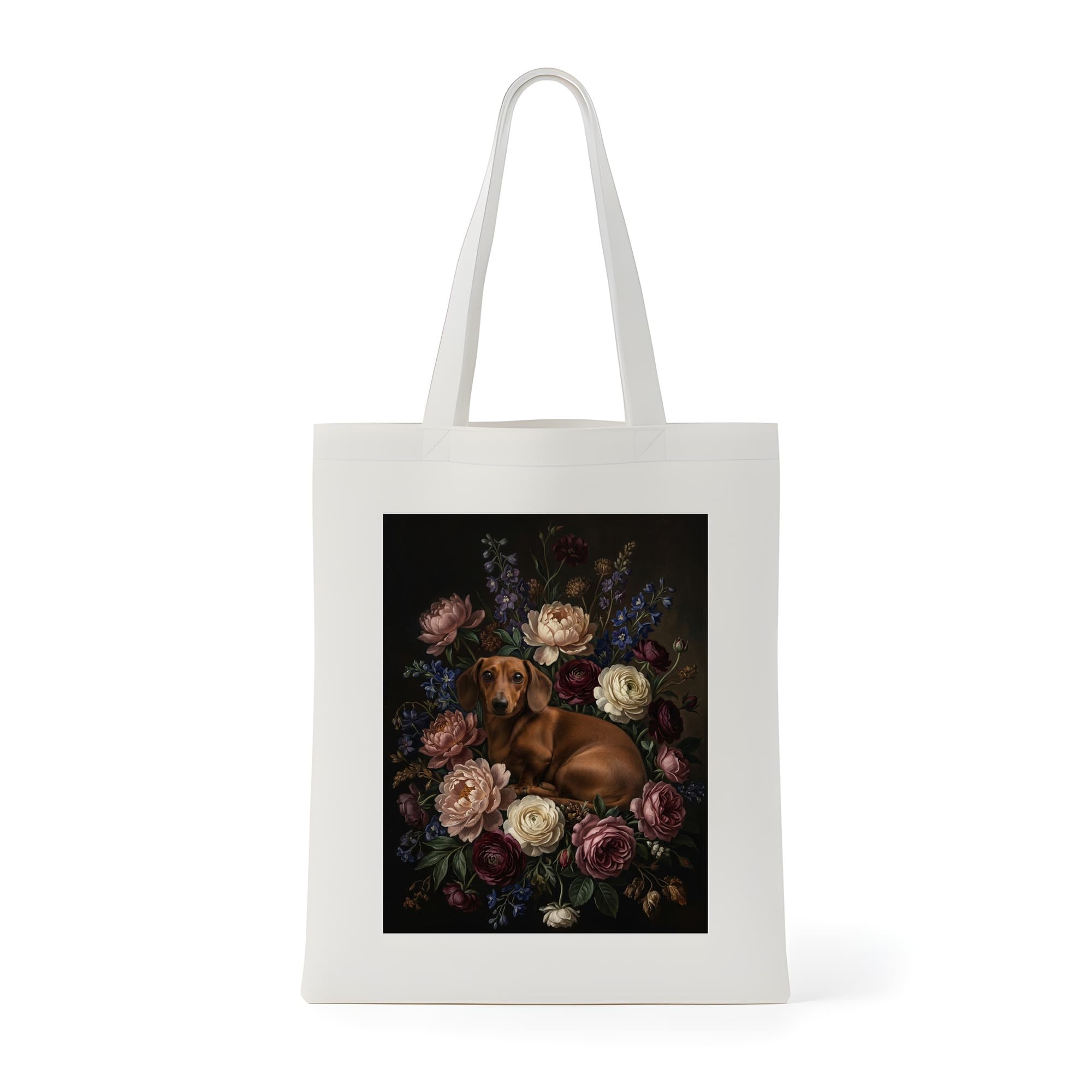 miniature dachshund Floral Oil-Painting Floral Tote Bag