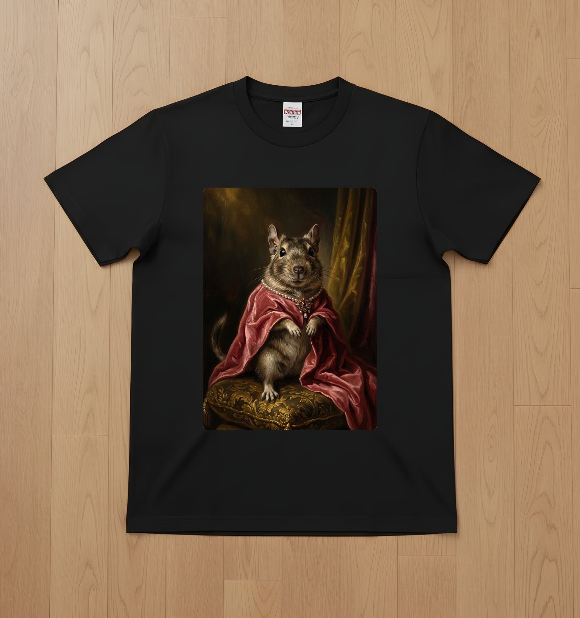 Degu Renaissance Portrait T-Shirt (Black, Color Print, No Frame)
