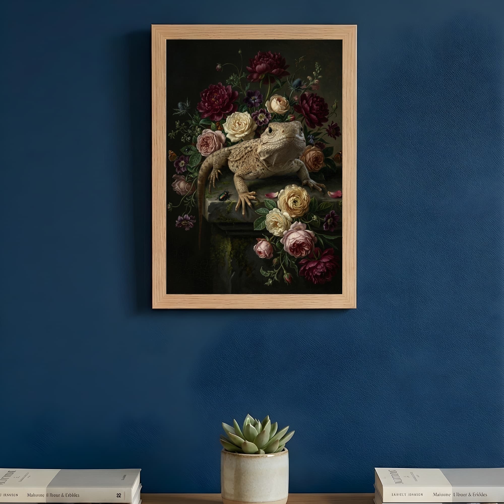 サバクイグアナの花の油絵風アート花柄額装プリント(A4サイズ) 3