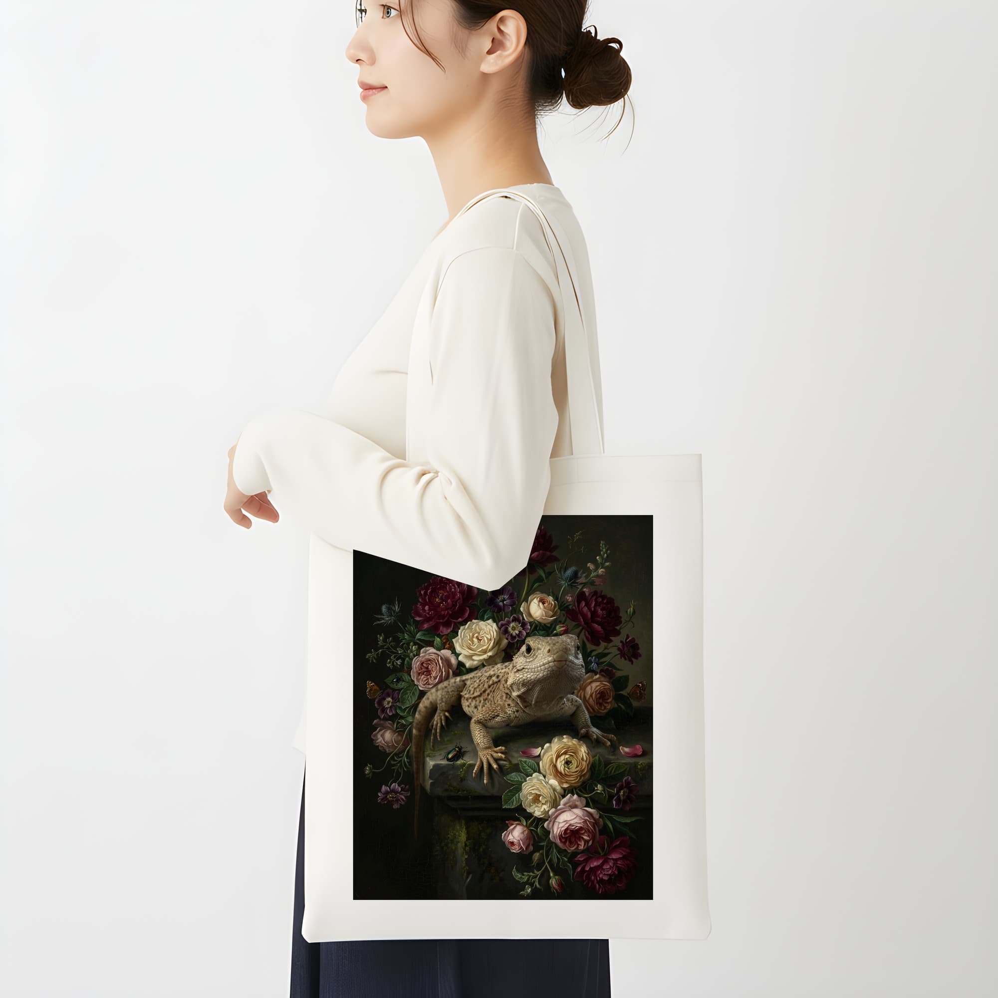 サバクイグアナの花の油絵風アート花柄トートバッグ 2