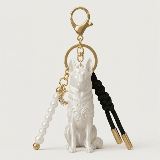 ジャーマンシェパードのルネサンス肖像画キーホルダー(シルクホワイト)
