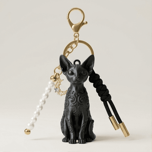 Devon Rex Renaissance Portrait Keychain (Silky Black)