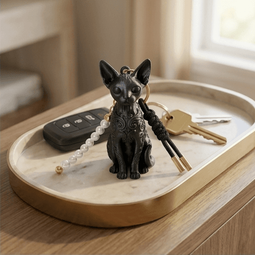Devon Rex Renaissance Portrait Keychain (Silky Black) 2
