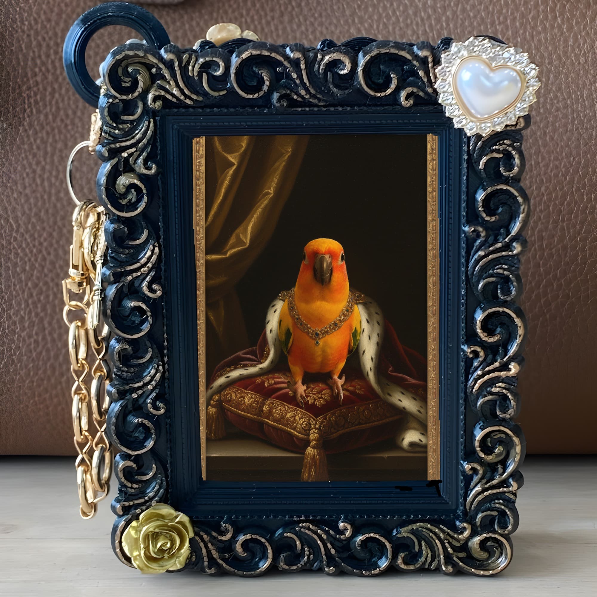 コガネメキシコインコのルネサンス肖像画バッグチャーム(ブラック) 5