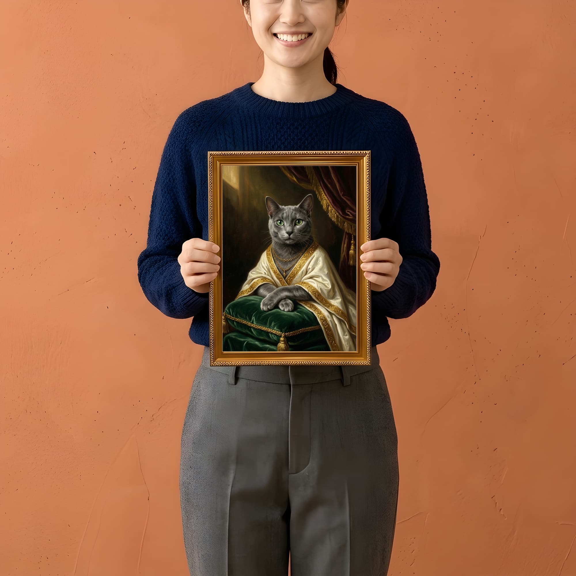 Russian Blue Renaissance Portrait Framed Art Print (A4 Gold) 2