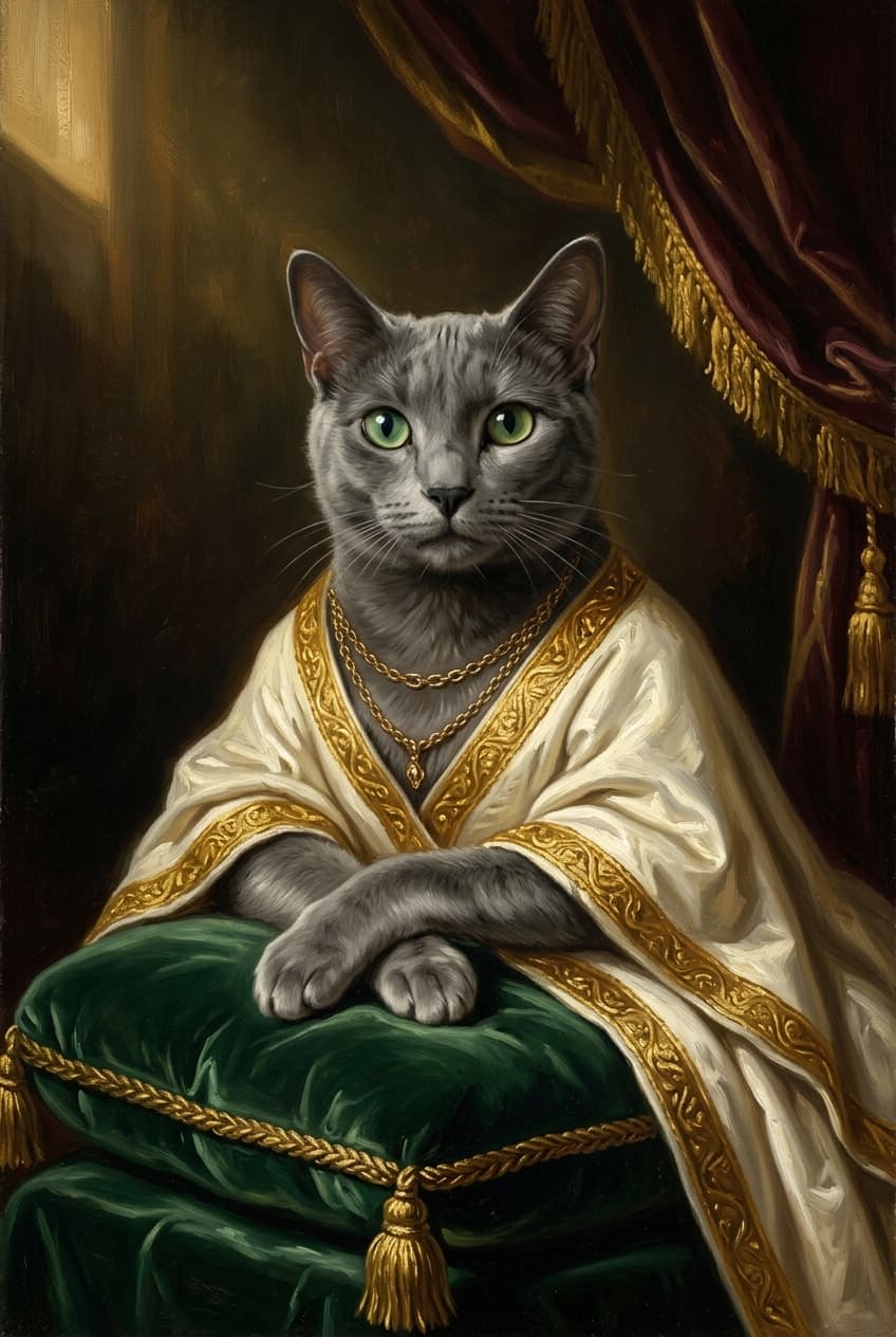 Russian Blue Renaissance Portrait Framed Art Print (A4 Gold) 4
