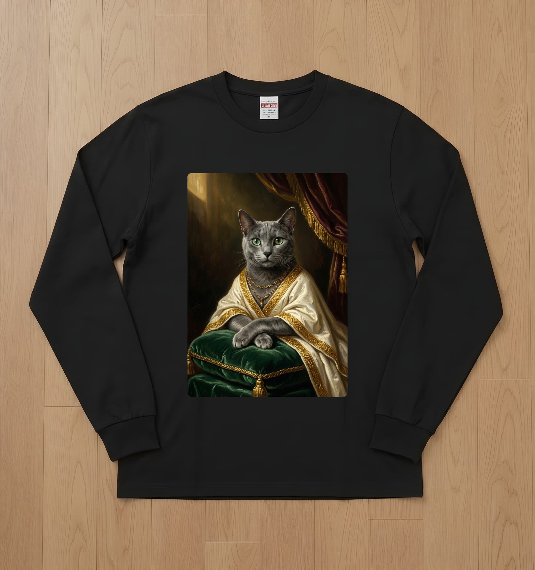 Russian Blue Renaissance Portrait Long Sleeve T-Shirt (Black)