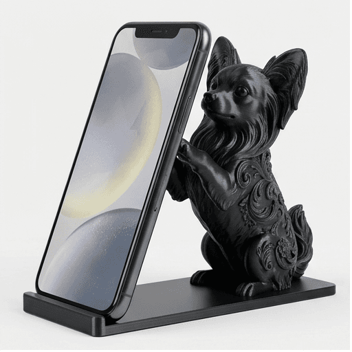 パピヨンのルネサンス肖像画スマホスタンド(シルクブラック)