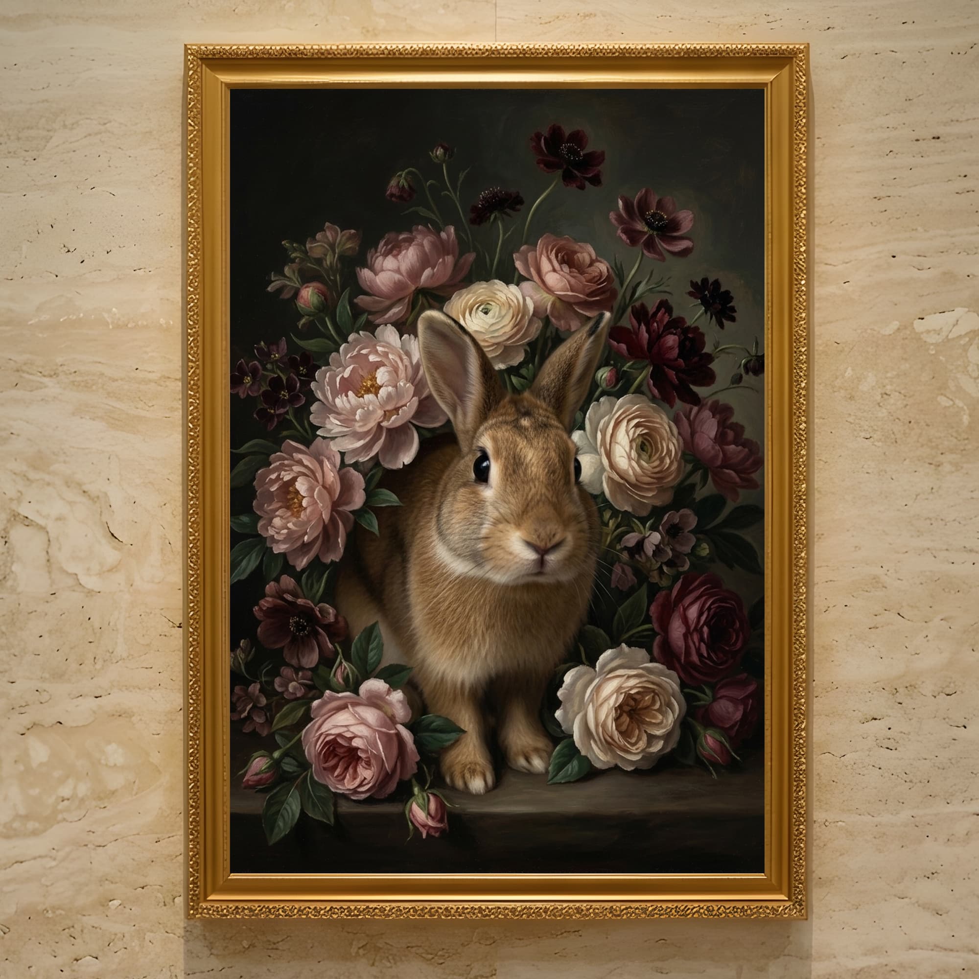 タンの花の油絵風アート花柄額装プリント(A3サイズ)
