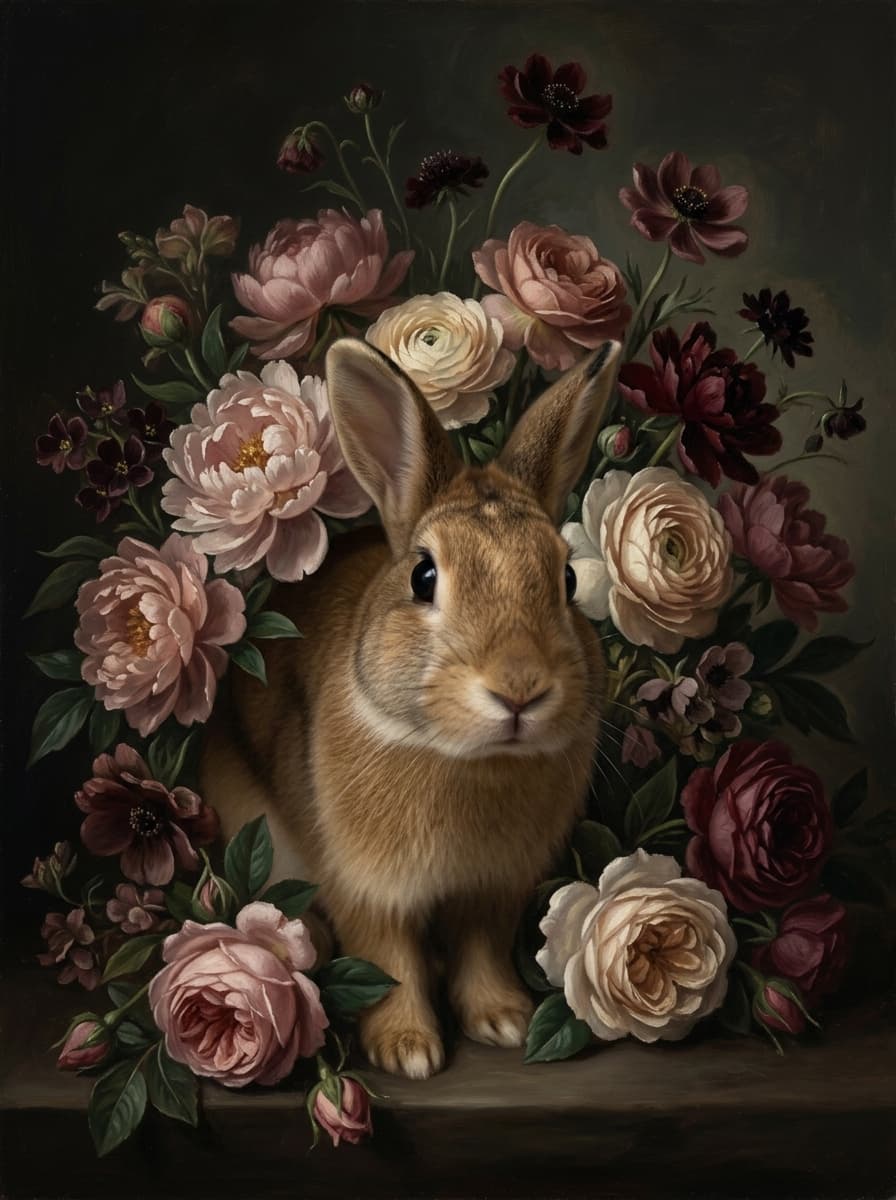 タンの花の油絵風アート花柄額装プリント(A3サイズ) 4