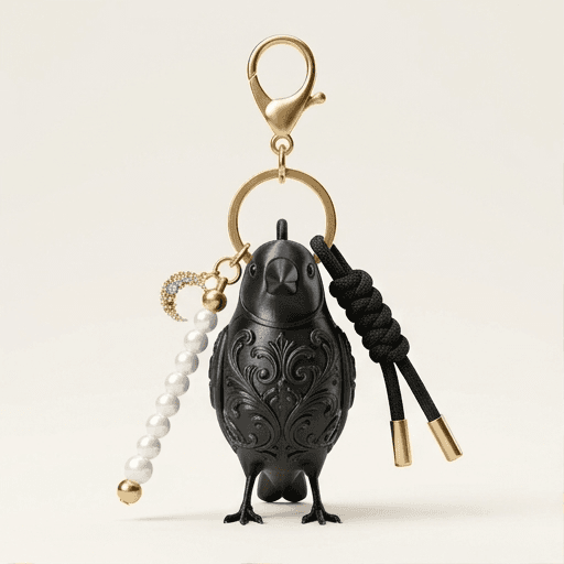 Gouldian finch Renaissance Portrait Keychain (Silky Black)