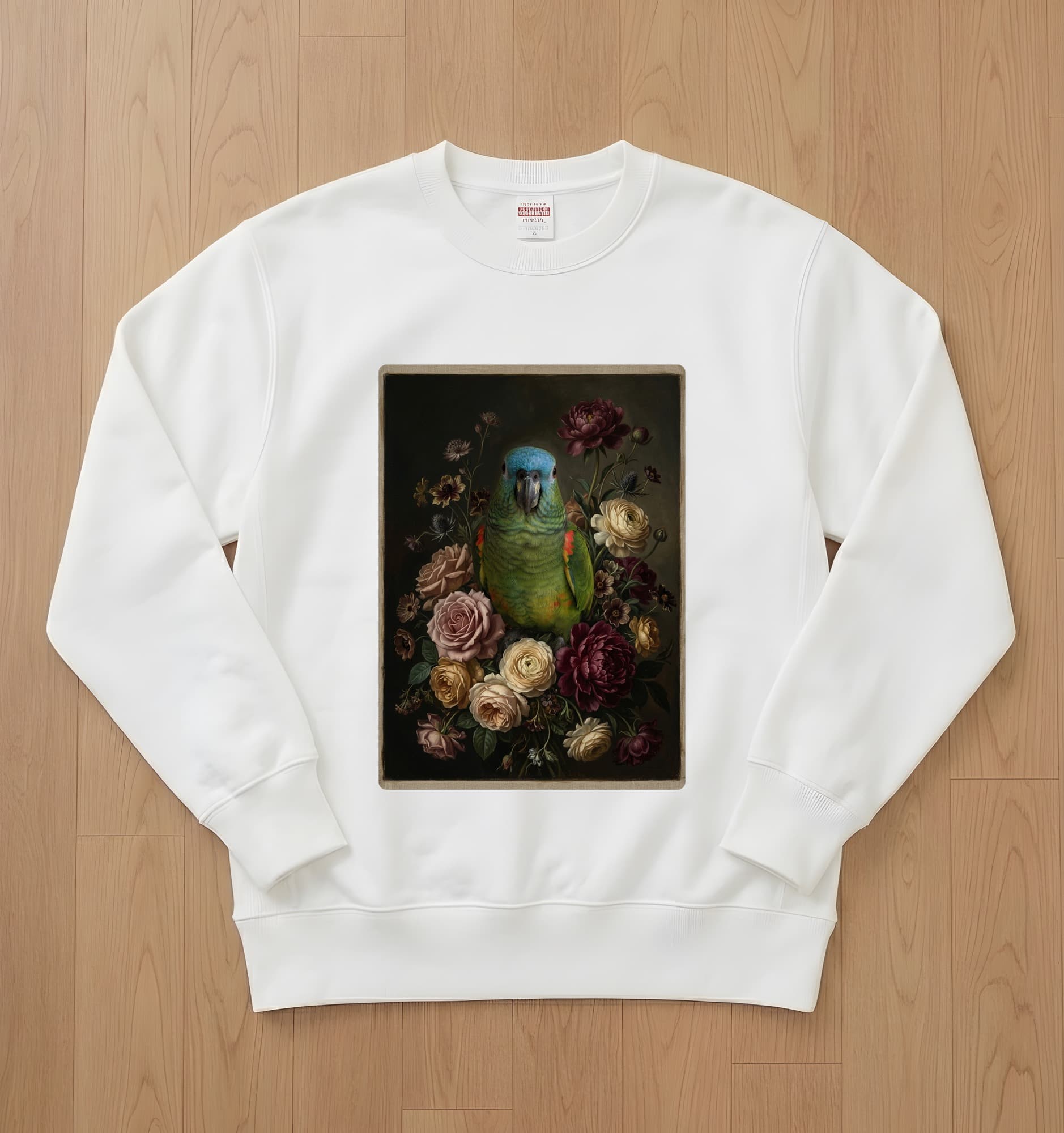 Blue-fronted Amazon Floral Oil-Painting Floral Sweatshirt (White)