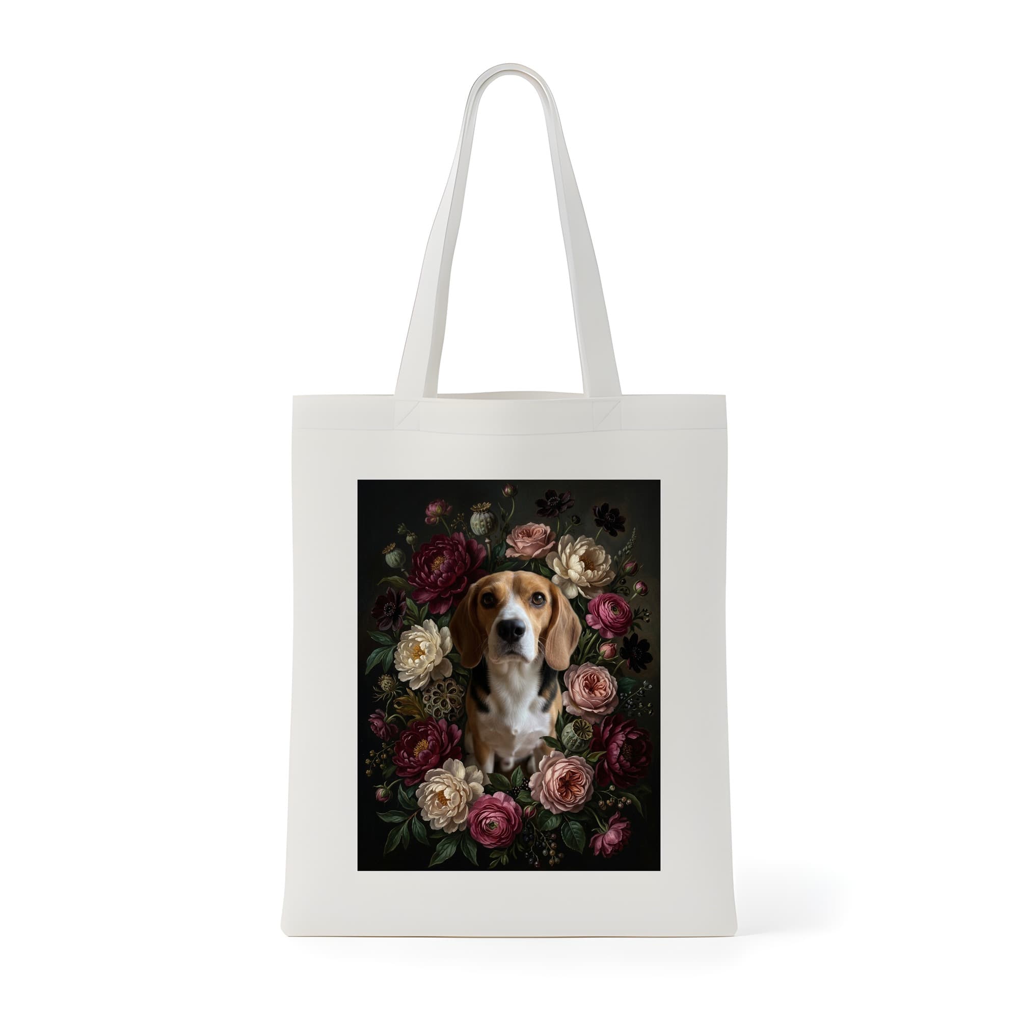 beagle Floral Oil-Painting Floral Tote Bag