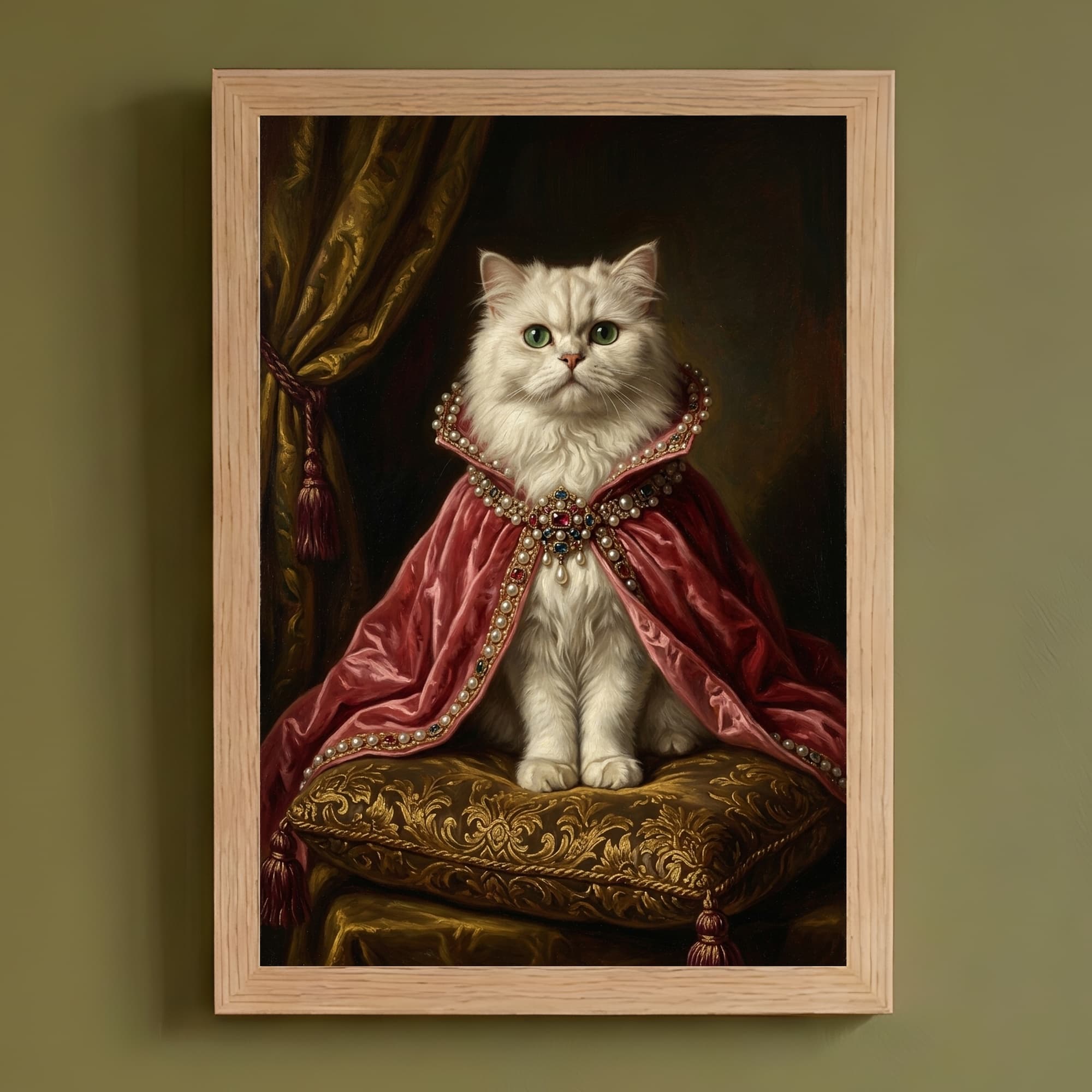 ペルシャ猫のルネサンス肖像画額装プリント(A4サイズ)