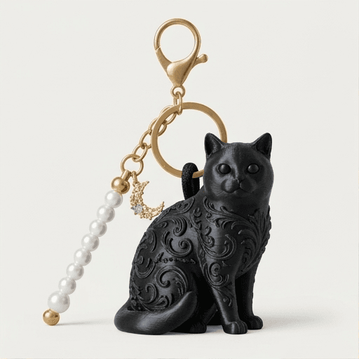 British Shorthair Renaissance Portrait Keychain (Silky Black)
