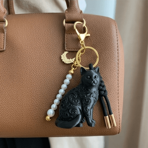 British Shorthair Renaissance Portrait Keychain (Silky Black) 3