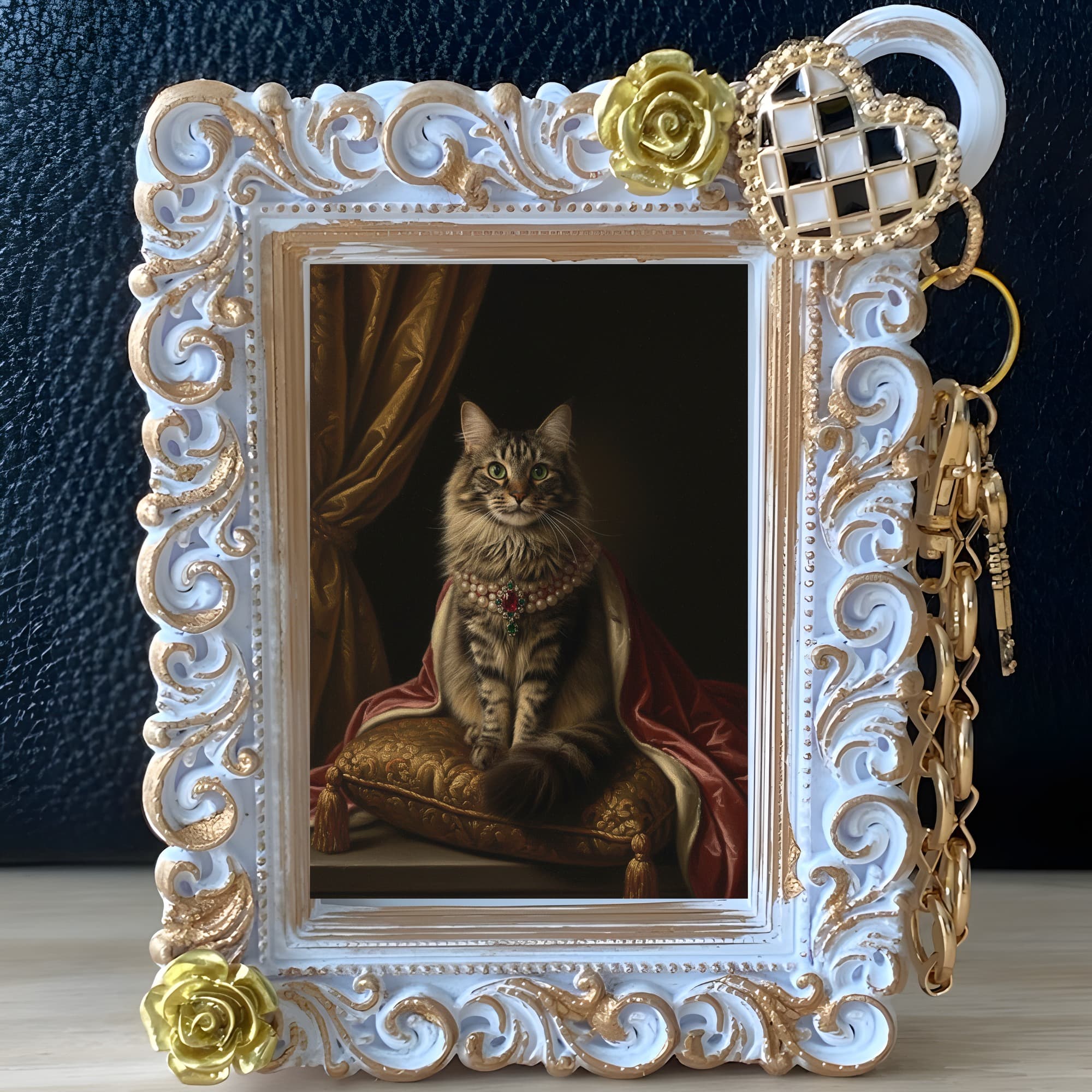メインクーンのルネサンス肖像画バッグチャーム(ブラック) 2