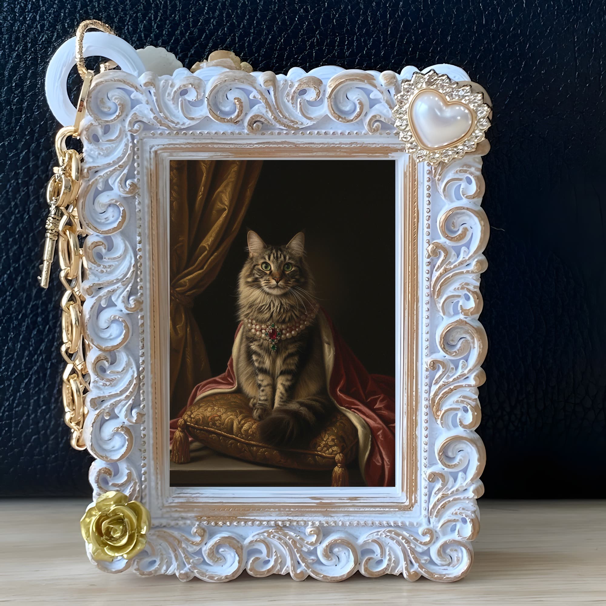 メインクーンのルネサンス肖像画バッグチャーム(ブラック) 5