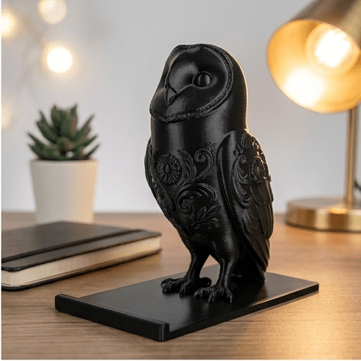 メンフクロウのルネサンス肖像画スマホスタンド(シルクブラック) 2
