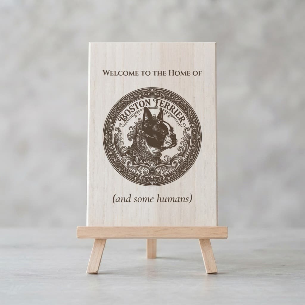 Boston terrier Renaissance Portrait Wooden Welcome Board