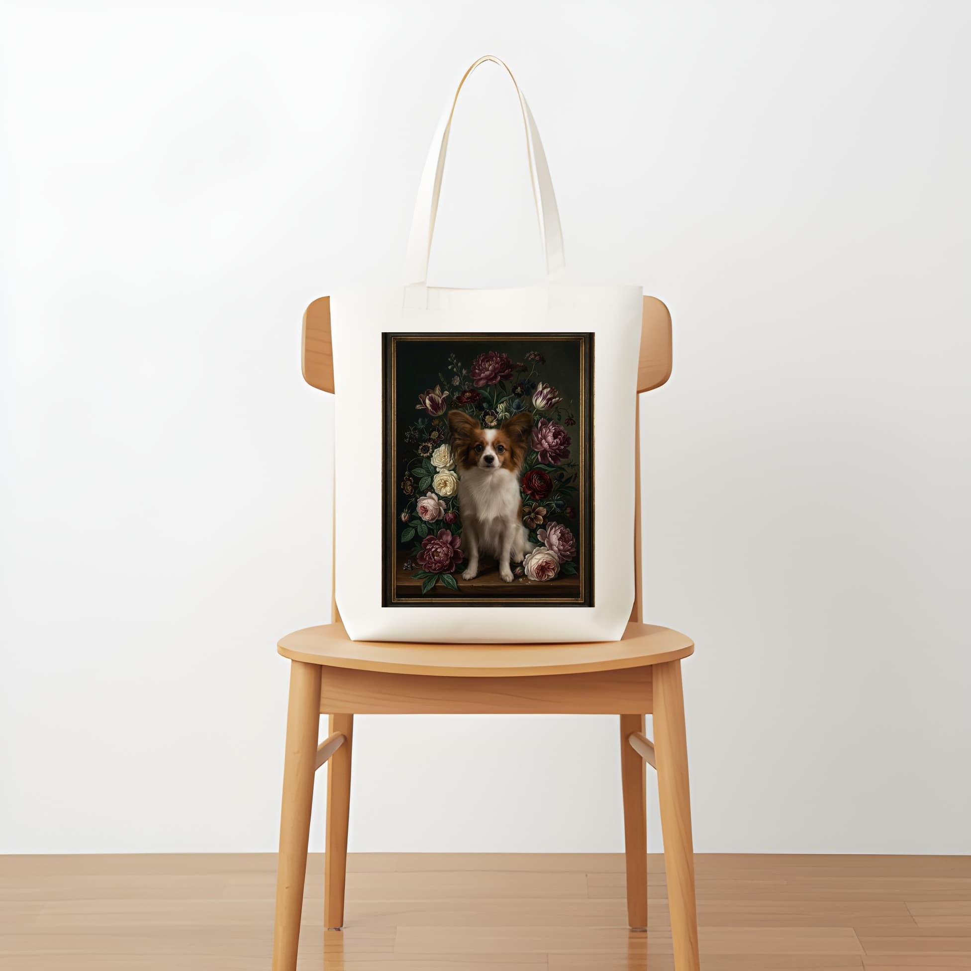 パピヨンの花の油絵風アート花柄トートバッグ 5