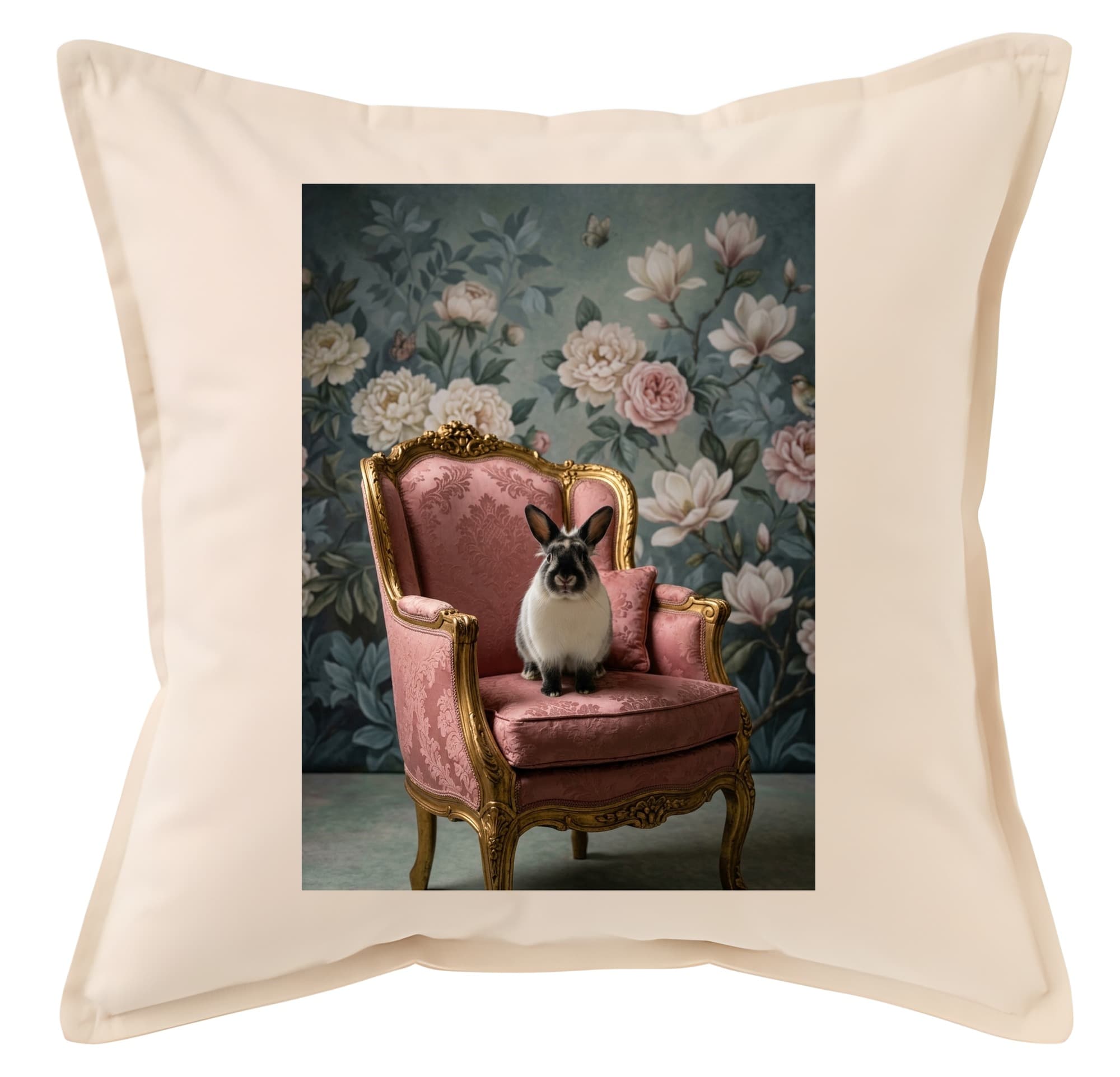 Himalayan rabbit Shabby Pink Oil-Painting Rococo Cushion