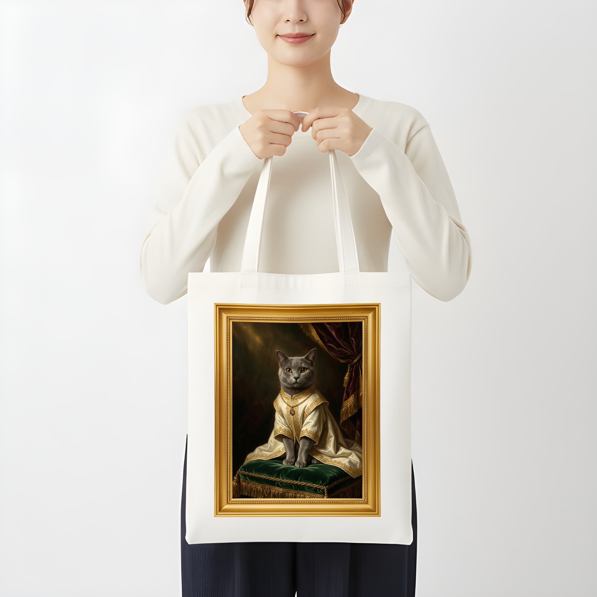 シャルトリューのルネサンス肖像画トートバッグ(カラープリント・額縁デザインあり) 3