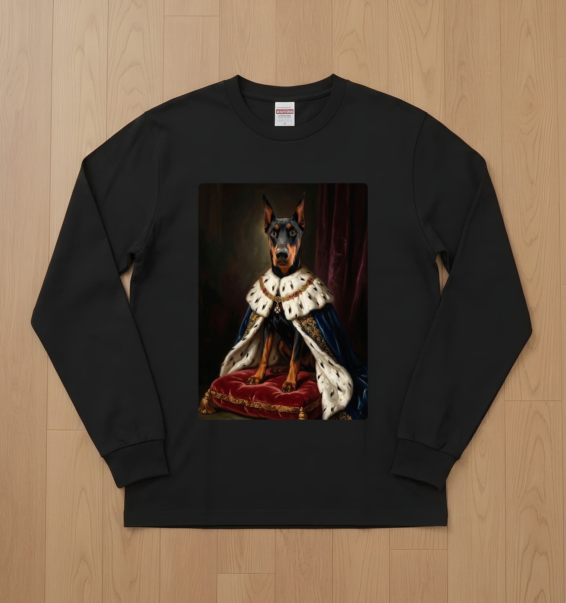 Doberman Renaissance Portrait Long Sleeve T-Shirt (Black)
