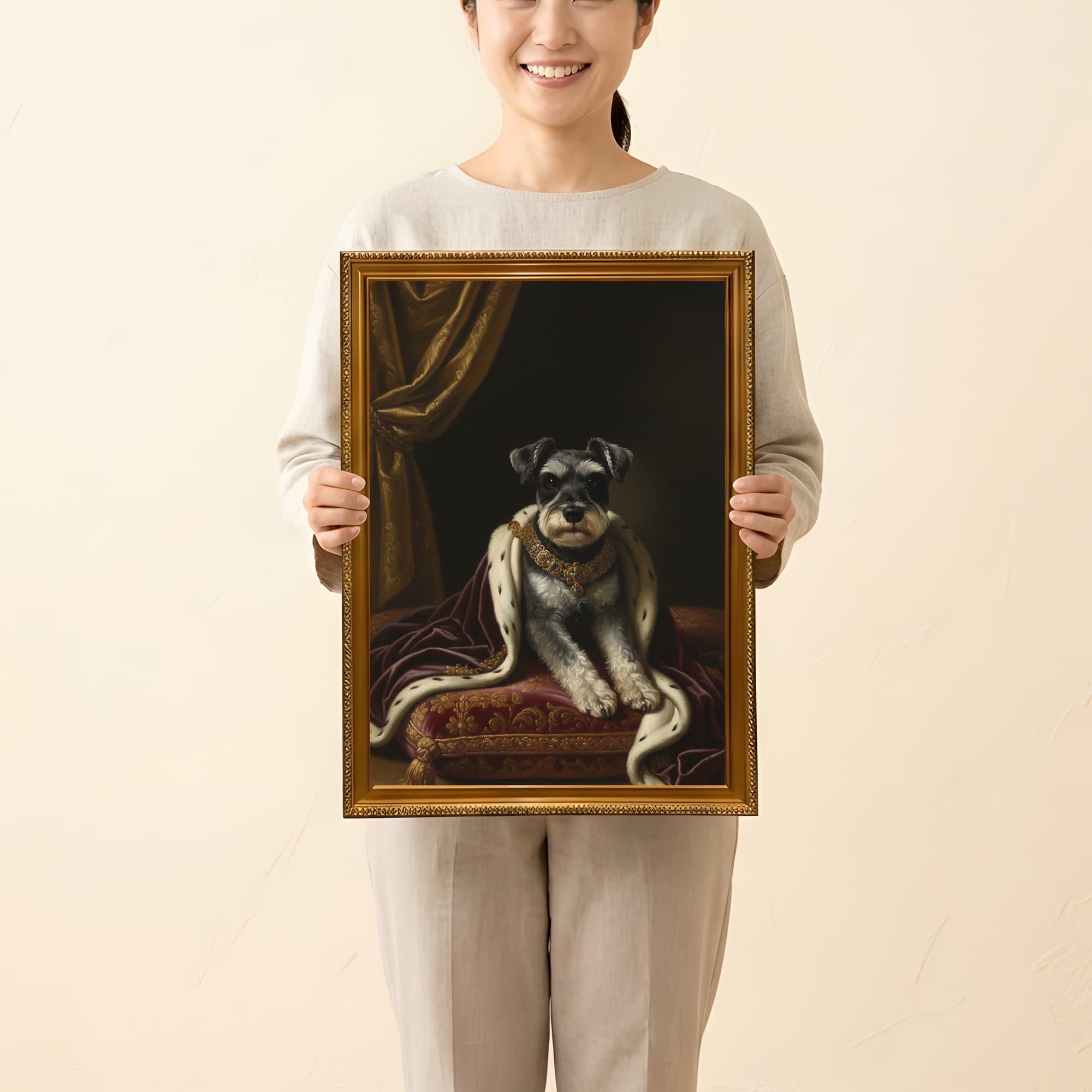 ミニチュアシュナウザーのルネサンス肖像画額装プリント(A3サイズ) 2