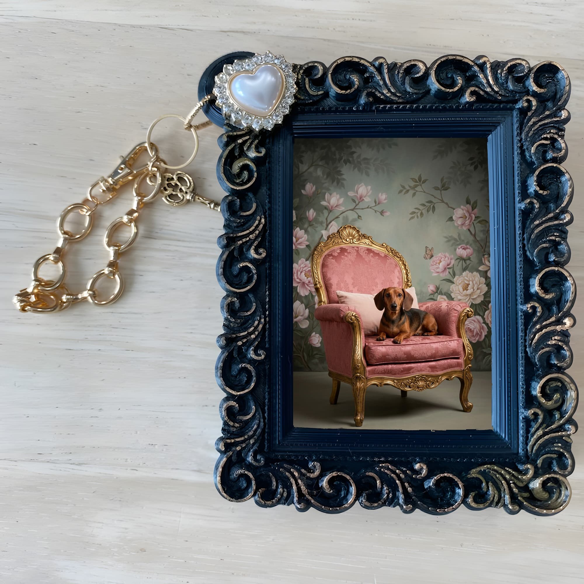miniature dachshund Shabby Pink Oil-Painting Rococo Bag Charm (Black) 4